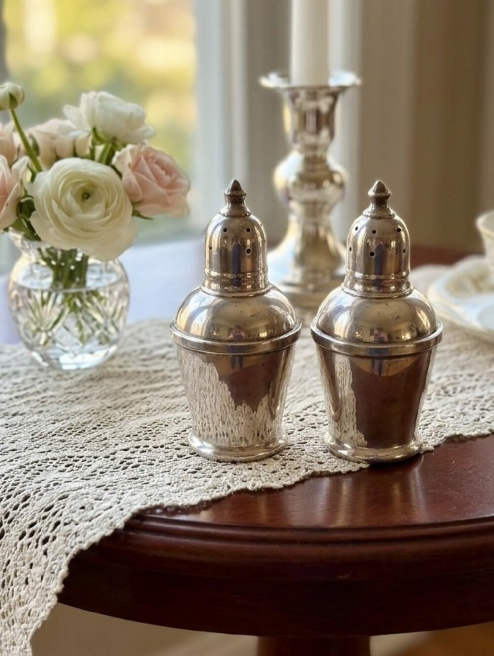 🌙Vintage Sterling Silver Weighted Salt and Pepper Shakers 3" Urn Style